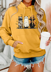 Spooky Cat Print Hooded Casual Sweatshirt